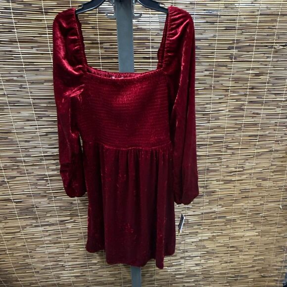 Bar Iii Dresses Womens Red Unlined Smocked Pullover Long Sleeve Square Neck Abov - Picture 2 of 3